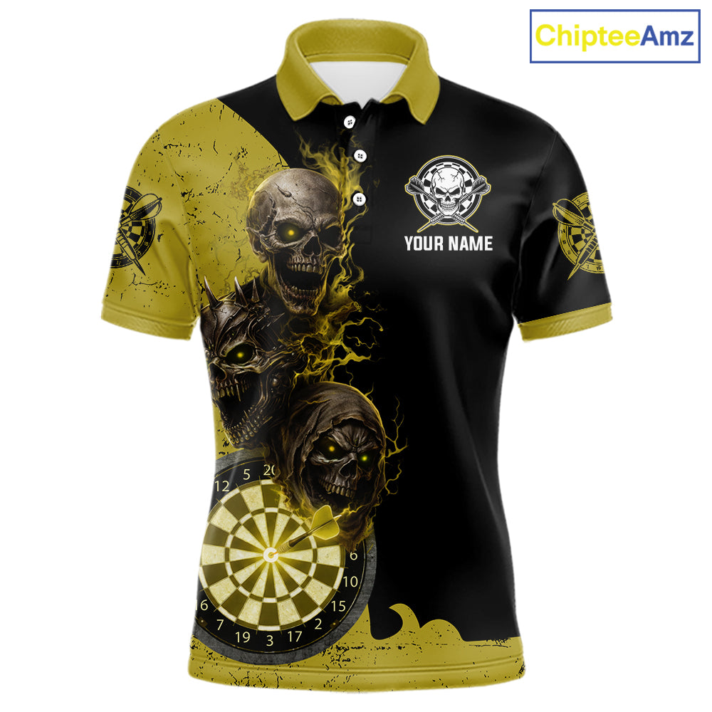 Personalized Yellow Black Skull Smoke Darts Shirt For Men Custom Darts Team Jersey Polo &1/4 Zip TDM5837