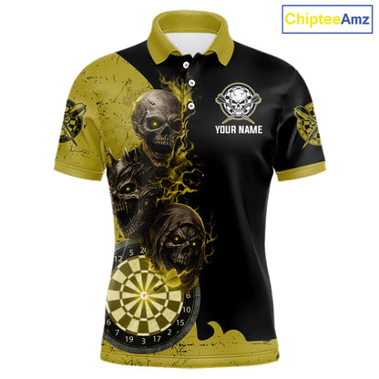 Personalized Yellow Black Skull Smoke Darts Shirt For Men Custom Darts Team Jersey Polo &1/4 Zip TDM5837