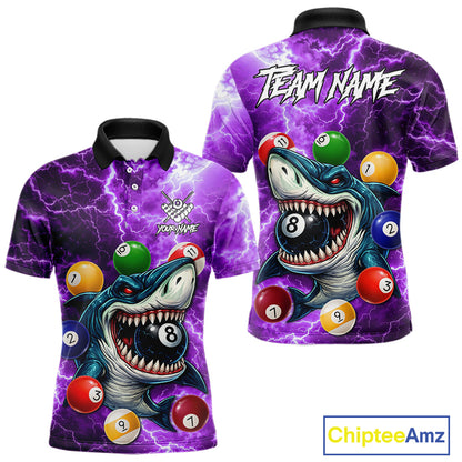 Purple Funny Shark Colorful Billiard Balls Lightning Pool Shirt For Men Custom Billiard Team Jersey TDM5840