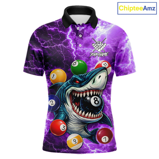 Purple Funny Shark Colorful Billiard Balls Lightning Pool Shirt For Men Custom Billiard Team Jersey TDM5840