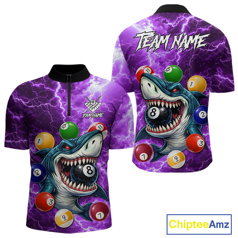 Purple Funny Shark Colorful Billiard Balls Lightning Pool Shirt For Men Custom Billiard Team Jersey TDM5840