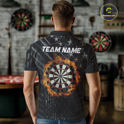 Black US Flag Dartboard Fire Darts Shirt For Men Custom Darts Jersey Team Polo & 1/4 Zip TDM5978