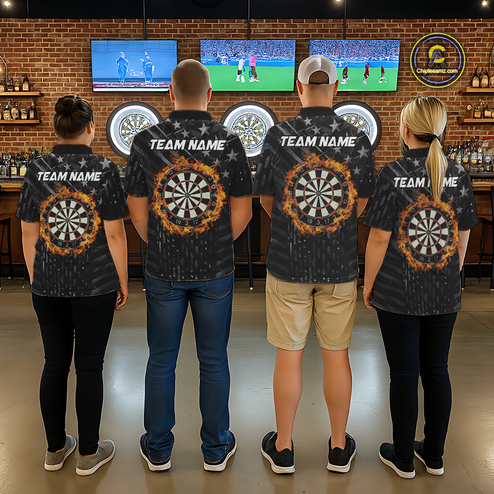 Black US Flag Dartboard Fire Darts Shirt For Women Custom Darts Jersey Team Polo & 1/4 Zip TDM5978