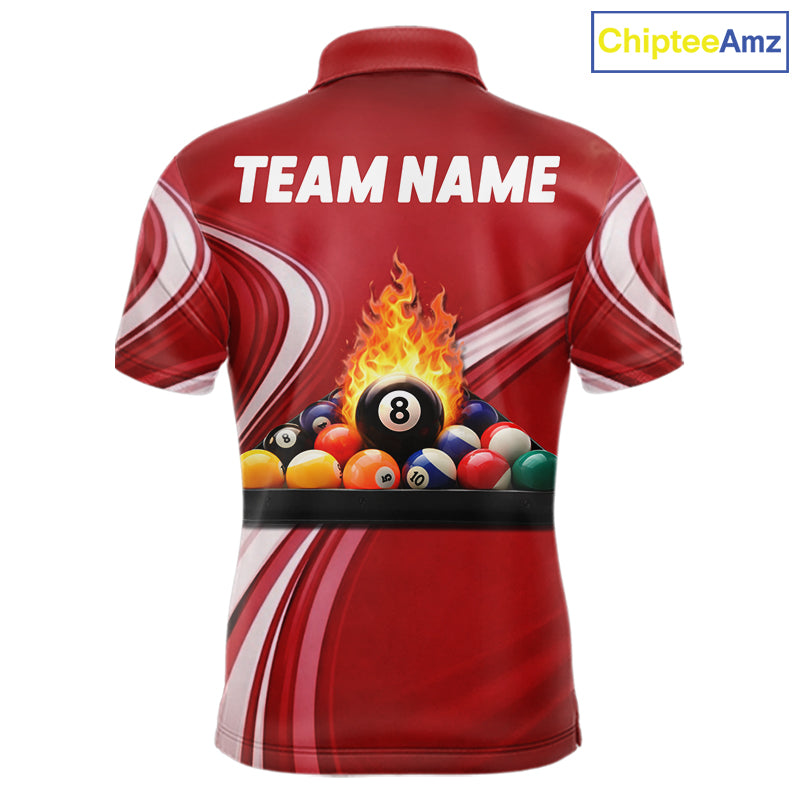 Personalized Red Billiard Jersey For Men Custom Flame 8 Ball Pool Billiard Shirt Polo & 1/4 Zip TDM6447