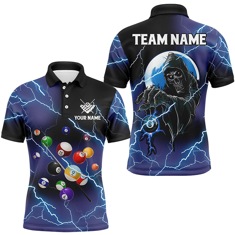 Custom Skull Billiard Balls Thunder Lightning 3D Shirts For Men, Purple Billiard Team Jerseys TDM1725