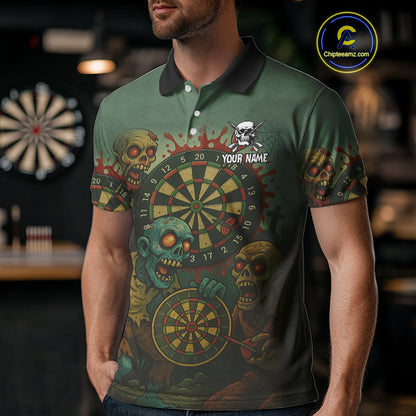 Funny Zombie Darts Shirt For Men Custom Darts Jerseys Team Polo & Quarter Zip, Darts Gifts TDM4282