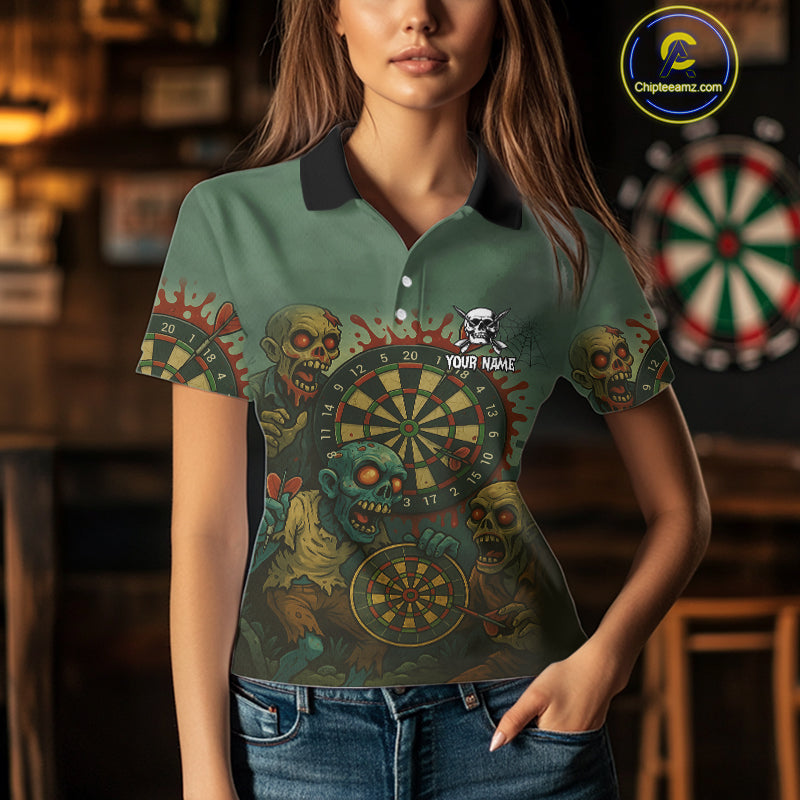 Funny Zombie Darts Shirt For Women Custom Darts Jerseys Team Polo & Quarter Zip, Darts Gifts TDM4282
