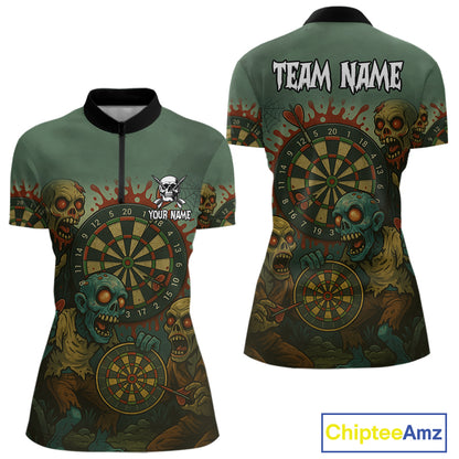 Funny Zombie Darts Shirt For Women Custom Darts Jerseys Team Polo & Quarter Zip, Darts Gifts TDM4282