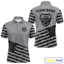 Load image into Gallery viewer, Personalized Grey US Flag 8 Ball Billiard Shirt For Men Custom Patriotic Billiard Pool Jerseys TDM4904