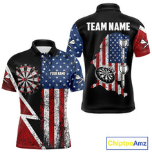 Load image into Gallery viewer, Personalized Grunge American Flag Men's Dart Shirts Custom Patriotic Darts Team Jersey Polo &amp; 1/4 Zip TDM4907