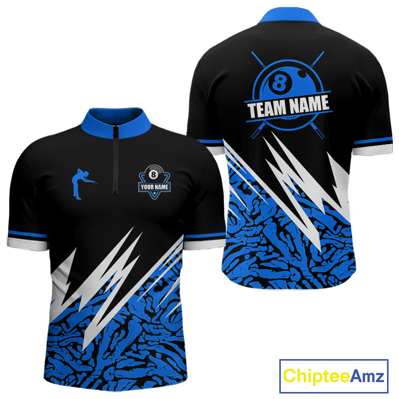 Personalized 8 Ball Billiard Jersey For Men Custom Black And Blue Pool Team Shirt Polo & 1/4 Zip TDM5339