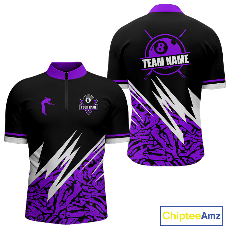 Personalized 8 Ball Billiard Jersey For Men Custom Black And Purple Pool Team Shirt Polo & 1/4 Zip TDM5340