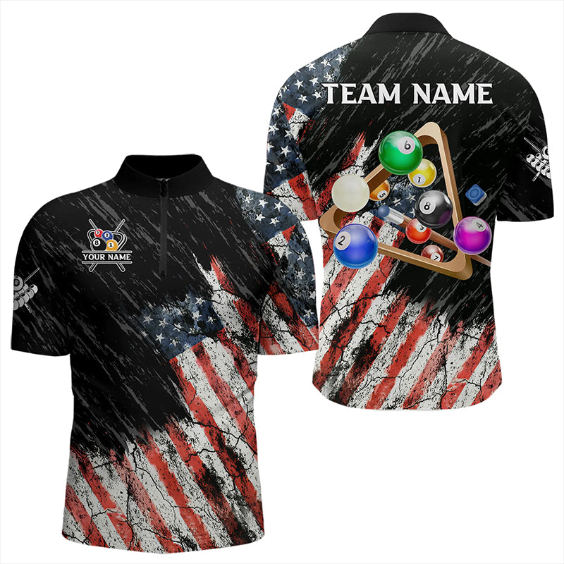 Personalized Retro Grunge American Flag Men Billiard Shirts Custom 3D Pool Ball Billiard Jerseys TDM3350
