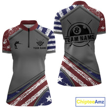 Load image into Gallery viewer, Personalized American Flag 8 Ball Billiard Shirt For Women Custom Patriotic Pool Team Jersey TDM5607