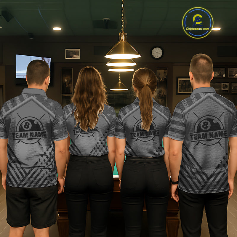 Personalized Grey US Flag 8 Ball Billiard Shirt For Men Custom Billiard Team Shirt, Pool Jerseys TDM5608