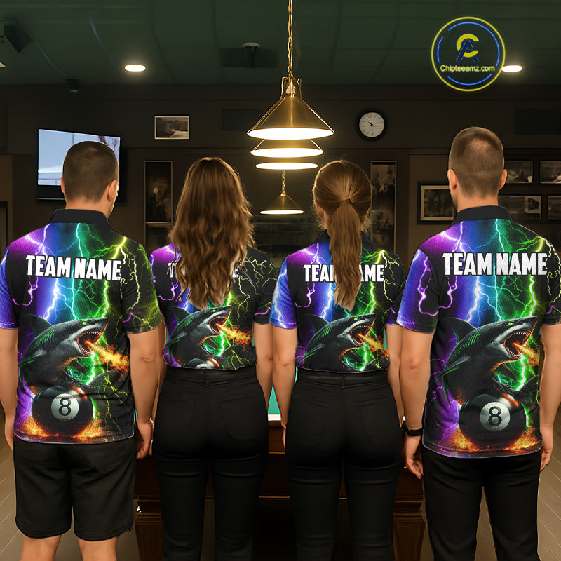 Colorful Lightning Shark 8 Ball Billiard Shirt For Women Custom Pool Team Shirt, Billiard Jersey TDM5612