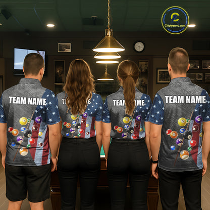 Grunge American Flag Patriotic Billiard Shirts For Women Custom 3D Billiard Balls Pool Team Jerseys TDM5616
