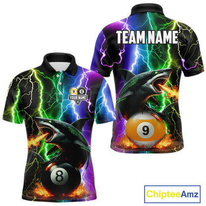 Colorful Lightning Shark 8 & 9 Ball Billiard Shirt For Men Custom Pool Team Jersey Polo & 1/4 Zip TDM5985