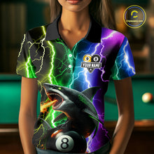 Load image into Gallery viewer, Colorful Lightning Shark 8 &amp; 9 Ball Billiard Shirt For Women Custom Pool Team Jersey Polo &amp; 1/4 Zip TDM5985