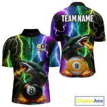 Load image into Gallery viewer, Colorful Lightning Shark 8 &amp; 9 Ball Billiard Shirt For Men Custom Pool Team Jersey Polo &amp; 1/4 Zip TDM5985