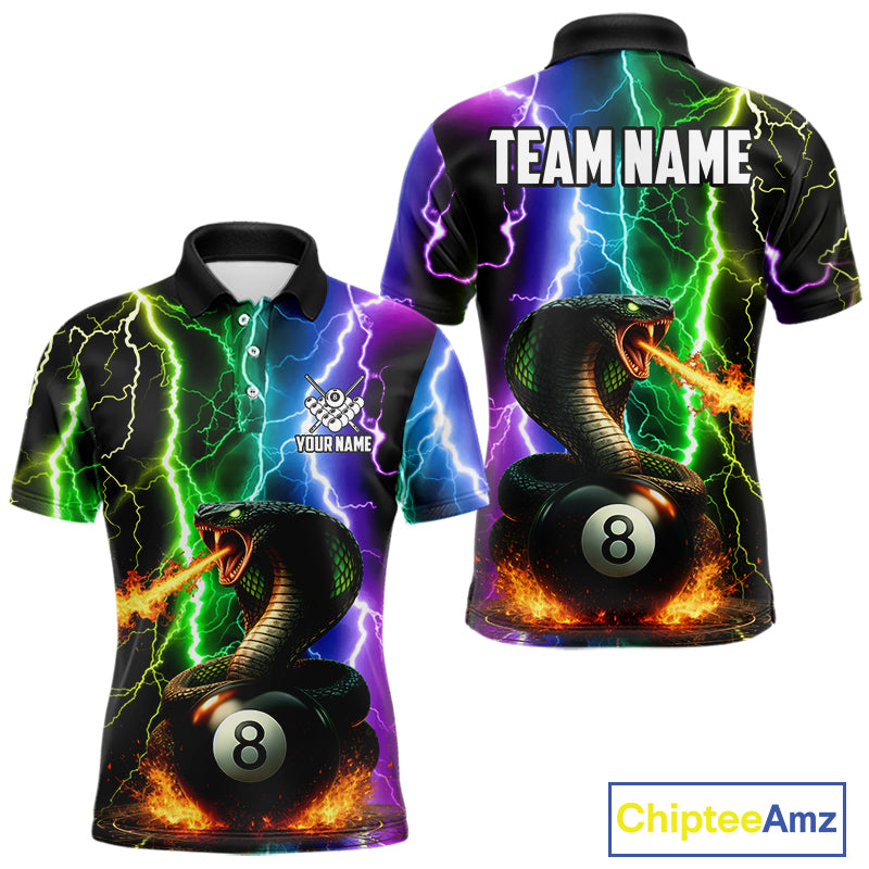 Colorful Lightning Cobra Snake 8 Ball Billiard Shirt For Men Custom Pool Team Jersey Polo, 1/4 Zip TDM5986