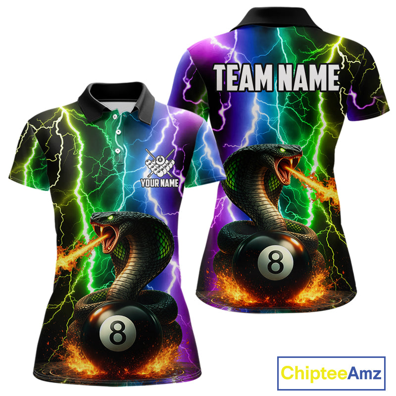 Colorful Lightning Cobra Snake 8 Ball Billiard Shirt For Women Custom Pool Team Jersey Polo, 1/4 Zip TDM5986