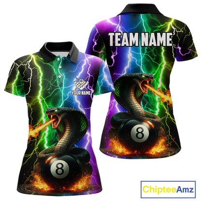 Colorful Lightning Cobra Snake 8 Ball Billiard Shirt For Women Custom Pool Team Jersey Polo, 1/4 Zip TDM5986