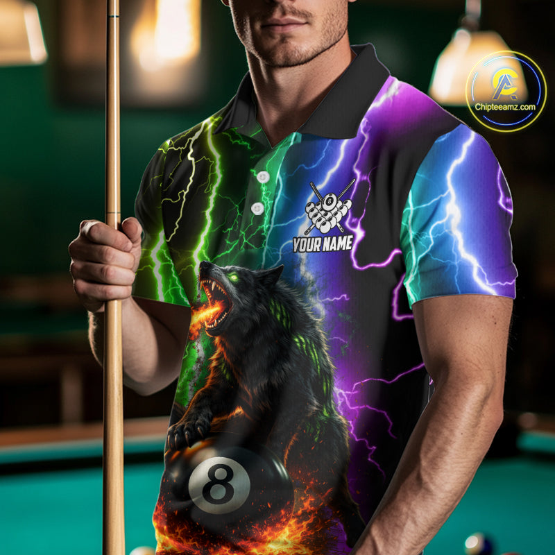 Colorful Lightning 8 Ball Wolf Billiard Shirt For Men Custom Pool Team Jersey Polo & 1/4 Zip TDM5987