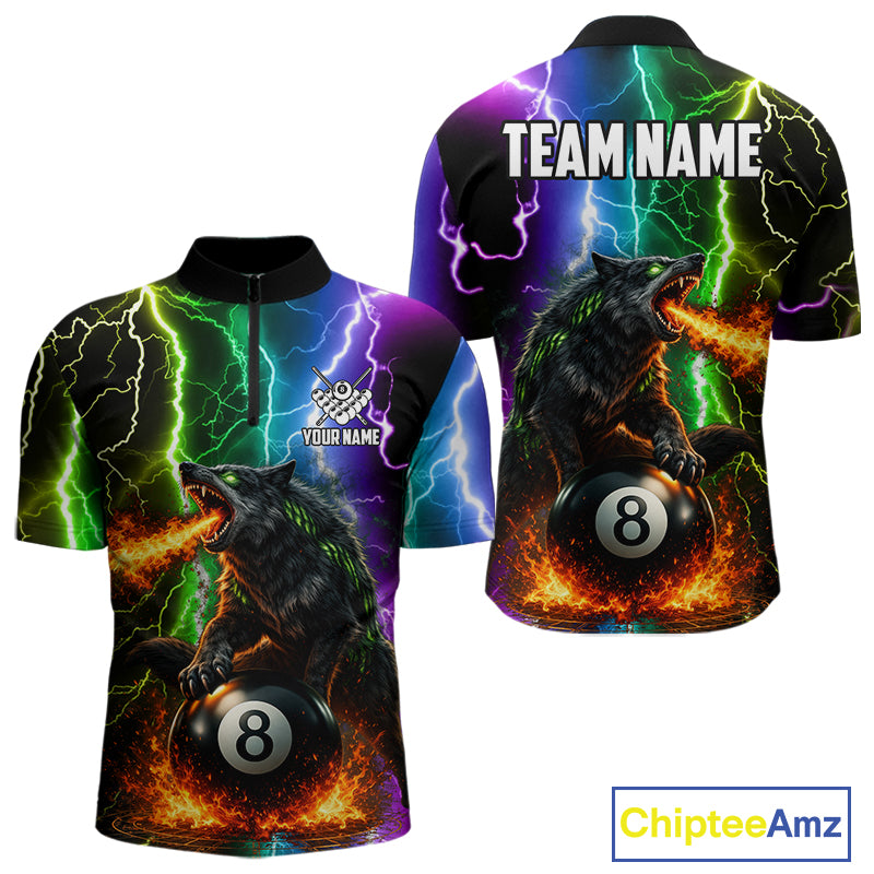 Colorful Lightning 8 Ball Wolf Billiard Shirt For Men Custom Pool Team Jersey Polo & 1/4 Zip TDM5987