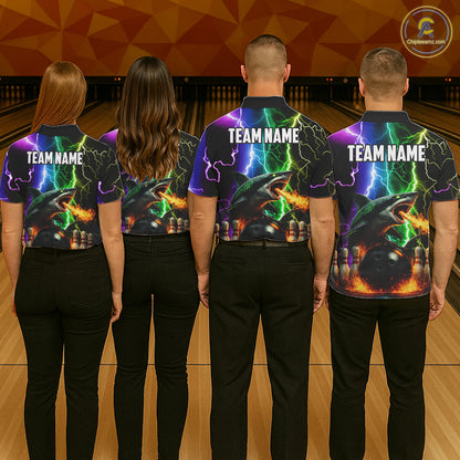 Colorful Lightning Shark Bowling Jersey For Women Custom Bowling Shirt Team Polo & Quarter Zip TDM5988