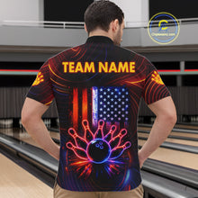 Load image into Gallery viewer, Custom Neon American Flag Bowling Shirt For Men, Patriotic Bowling Team Jersey Polo &amp; 1/4 Zip TDM6221
