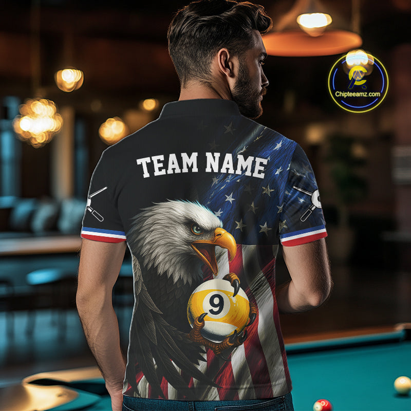 American Flag Eagle 8 Ball & 9 Ball Billiard Shirt For Men Custom Patriotic Billiard Jersey TDM4477