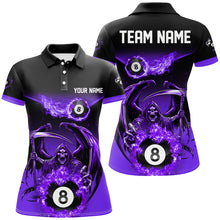 Load image into Gallery viewer, Purple Grim Reaper Flame 8 Ball Pool Billiard Shirts For Women Custom Billiard League Team Jerseys TDM2647