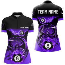 Load image into Gallery viewer, Purple Grim Reaper Flame 8 Ball Pool Billiard Shirts For Women Custom Billiard League Team Jerseys TDM2647