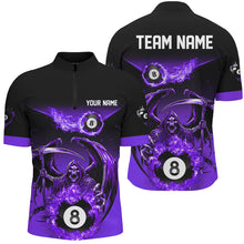 Load image into Gallery viewer, Purple Grim Reaper Flame 8 Ball Pool Billiard Shirts For Men Custom Billiard League Team Jerseys TDM2647