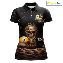 Load image into Gallery viewer, Black And Golden 8 Ball &amp; 9 Ball Skull Billiard Shirt For Women Custom Leopard Pool Team Jersey TDM5997
