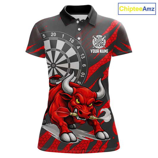 Black And Red Funny Bull Darts Shirt For Women Custom Darts Team Jersey Polo & Quarter Zip Shirt TDM6237