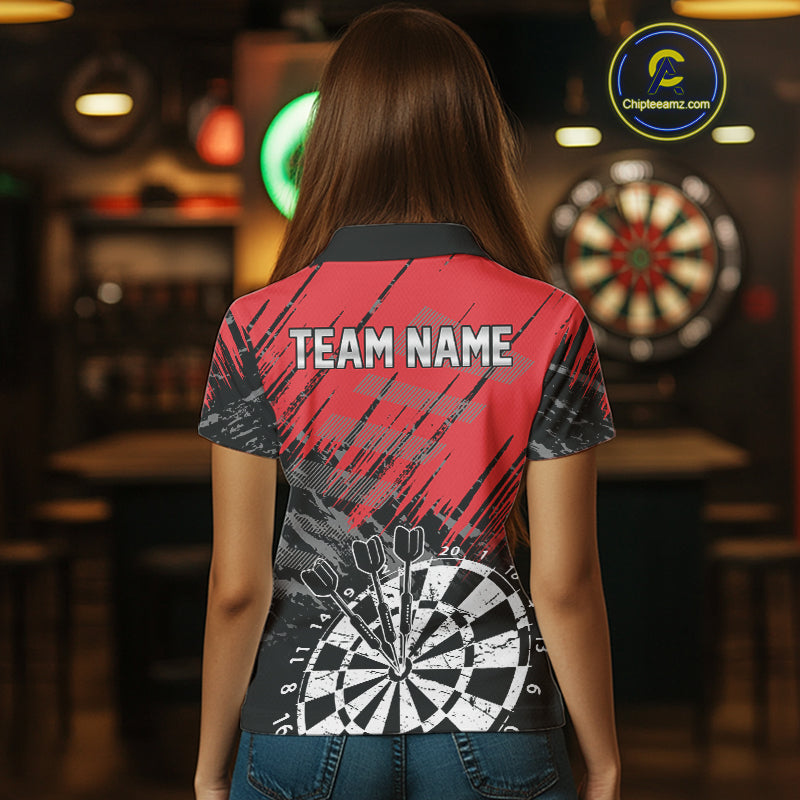 Red Black Grunge Darts Shirts For Women Custom Dart Jersey With Pocket Option TDM4107