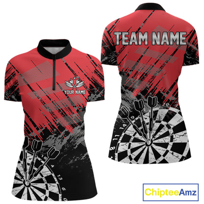 Red Black Grunge Darts Shirts For Women Custom Dart Jersey With Pocket Option TDM4107