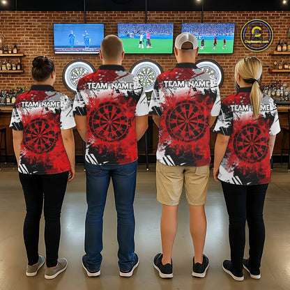 Red Grunge Paint Splash Dart Shirts For Women Custom Darts Jersey Team Polo & Quarter Zip TDM5352