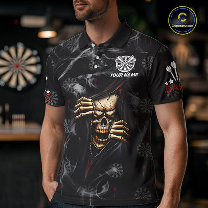 Personalized Skull Smoke Pattern Darts Shirt For Men Custom Darts Jersey Team Polo & 1/4 Zip TDM5355