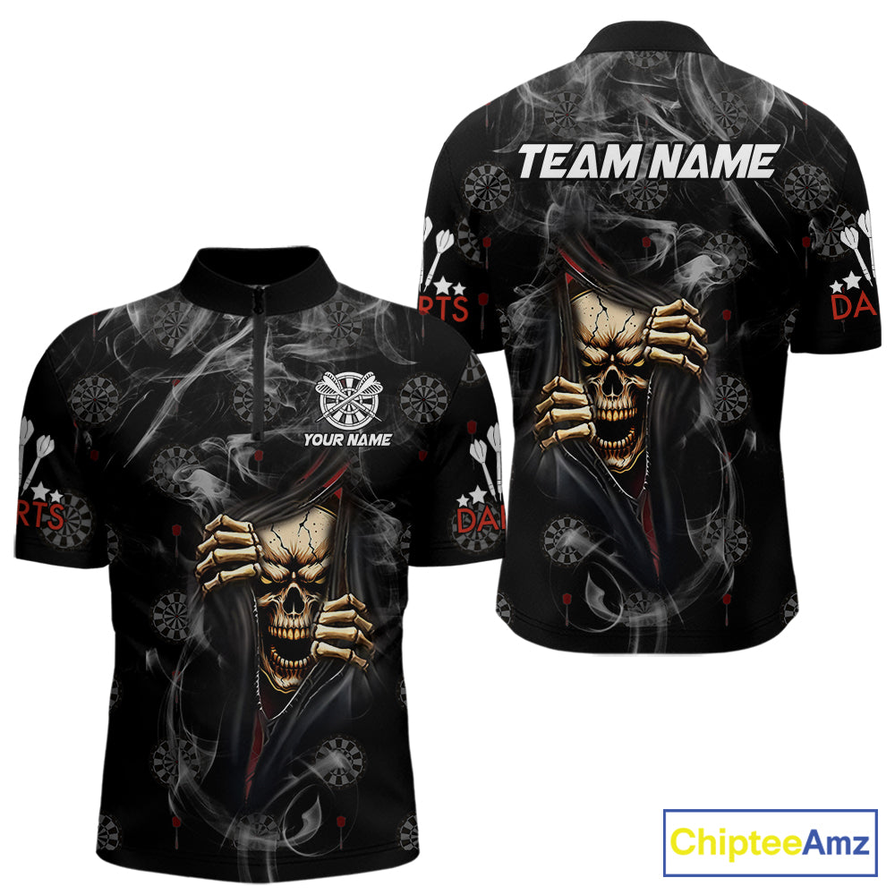 Personalized Skull Smoke Pattern Darts Shirt For Men Custom Darts Jersey Team Polo & 1/4 Zip TDM5355