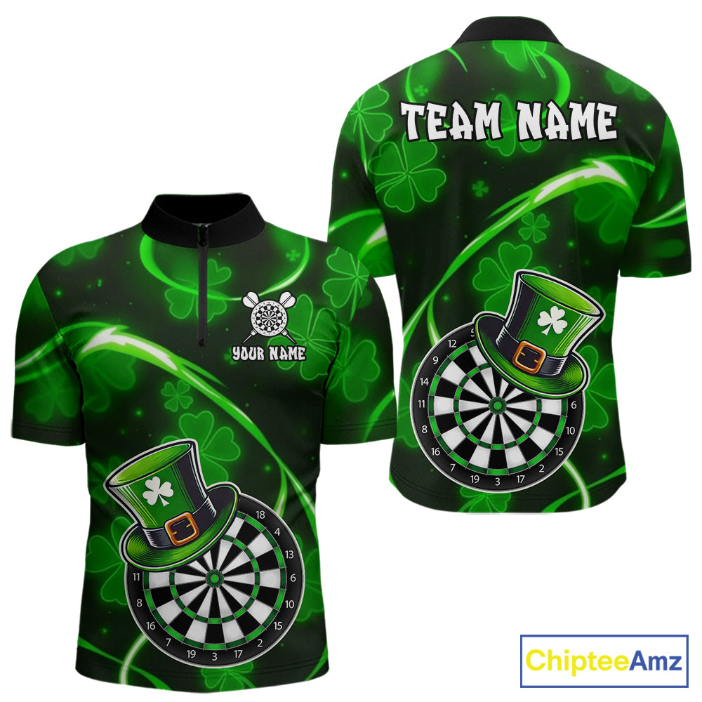 Green Glowing Shamrock Luckiest Darts Shirt For Men Custom St Patrick Day Darts Team Jersey TDM5356