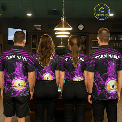 Purple 8 Ball & 9 Ball Flame Smoke Custom Dragon Billiard Shirts For Men, Billiard Team Jersey TDM5632