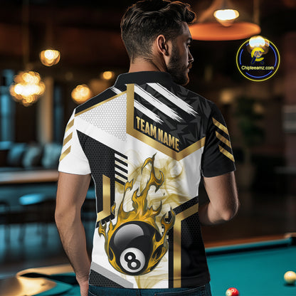 Gold 8 Ball Pool Fire Flame Smoke Custom Billiard Shirts For Men, Billiard Jerseys Team Uniform TDM5848