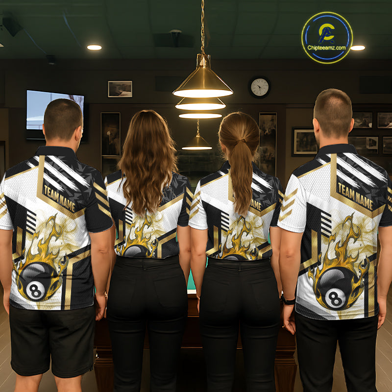 Gold 8 Ball Pool Fire Flame Smoke Custom Billiard Shirts For Men, Billiard Jerseys Team Uniform TDM5848