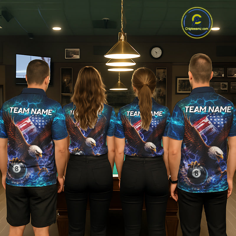 Personalized 8 Ball US Flag Eagle Lightning Billiard Shirt For Men, Patriotic Billiard Team Jersey TDM5850