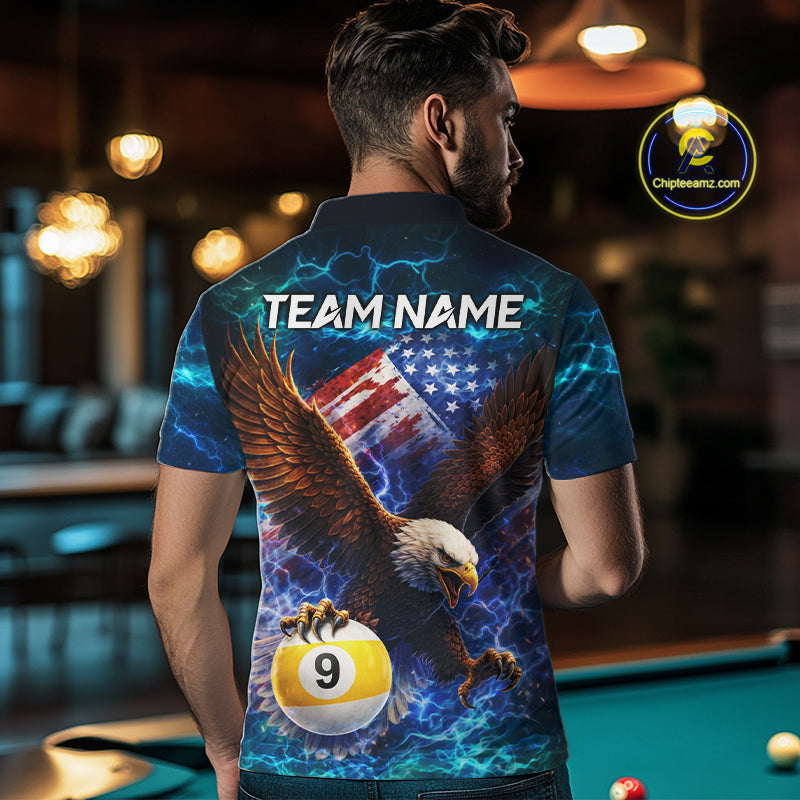 American Flag 8 & 9 Ball Eagle Lightning Billiard Shirt For Men Custom Patriotic Pool Team Jersey TDM5851