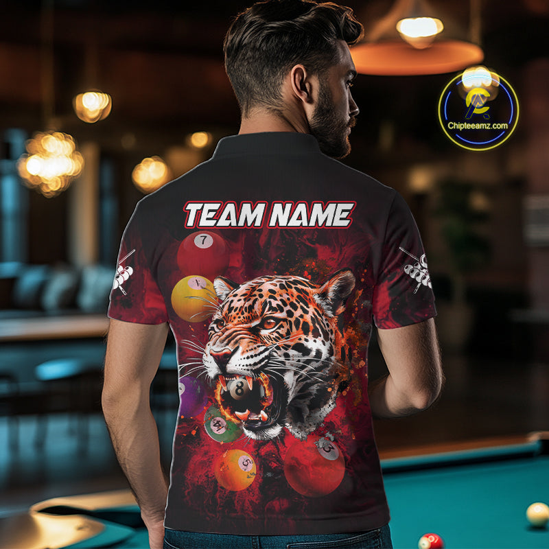 Funny Panther Flaming 8 Ball Billiard Pool Shirt For Men Custom Billiard Team Jerseys |Red TDM3825