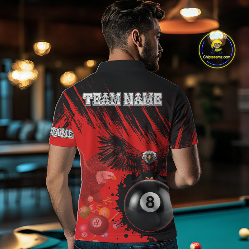 Personalized Eagle 8 Ball Pool Billiard Shirt For Men, Billiard Jerseys Team Polo & 1/4 Zip|Red TDM3826
